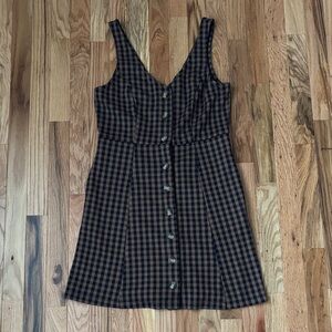 American Eagle Outfitters Black and Brown Checkered Mini Dress with pockets